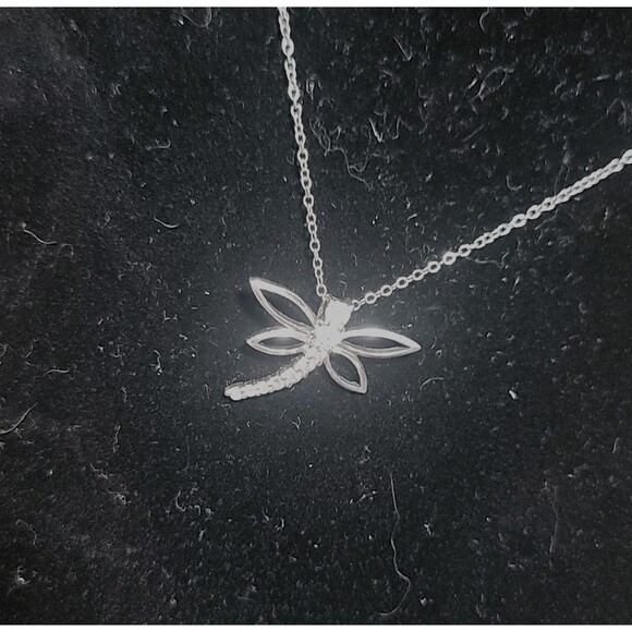 925 Sterling Silver Necklace 18" w fine Silver Dragonfly Pendant Cubic Zirconia - Picture 4 of 16